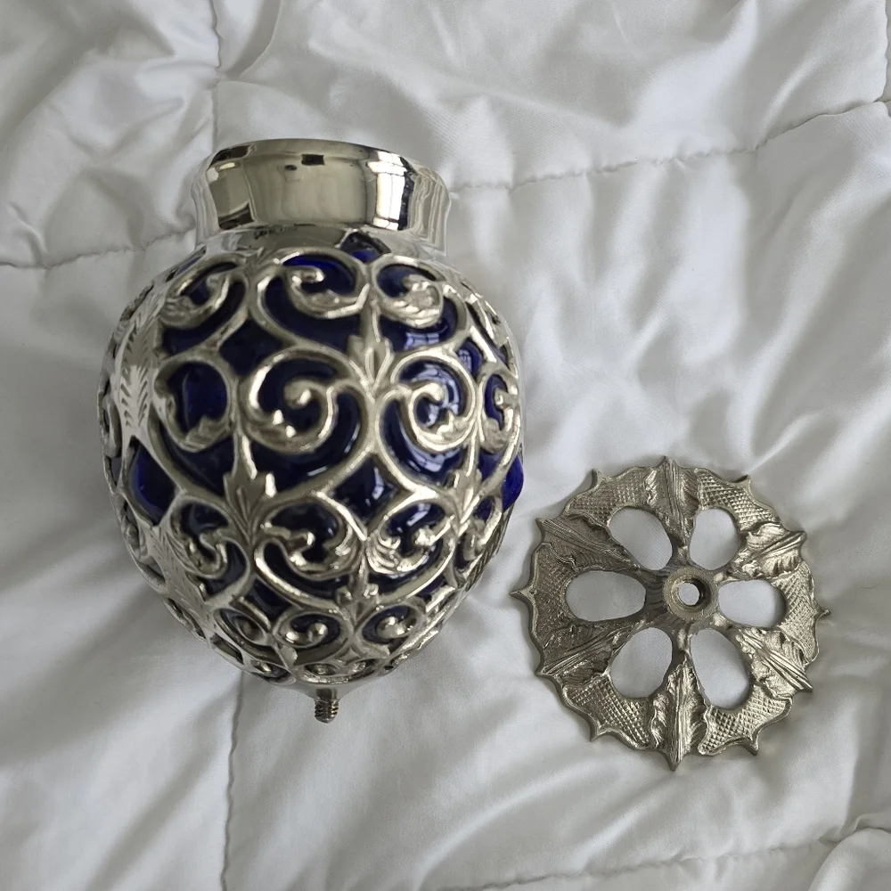 Antique Ornate Colbalt Blue and Silver Decorative Vase - Picture 6 of 14